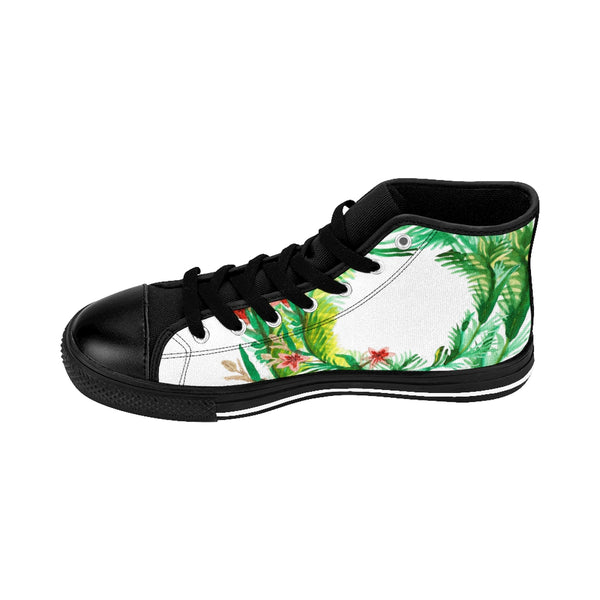 Red Floral Print Designer Men's High-top Sneakers Running Tennis Fashion Running Shoes-Men's High Top Sneakers-Heidi Kimura Art LLC