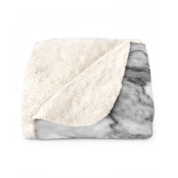 Modern Grey Marble Print Designer Cozy Sherpa Fleece Blanket-Made in USA-Blanket-Heidi Kimura Art LLC