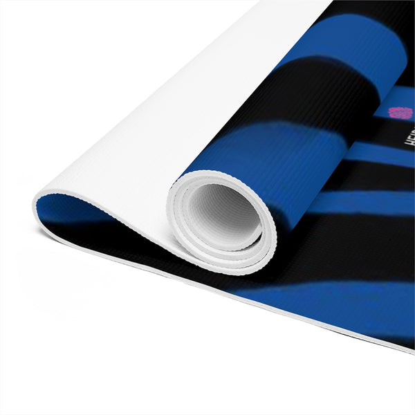 Blue Zebra Foam Yoga Mat, Navy Blue and Black Animal Print Wild & Fun Stylish Lightweight 0.25" thick Best Designer Gym or Exercise Sports Athletic Yoga Mat Workout Equipment - Printed in USA (Size: 24″x72")