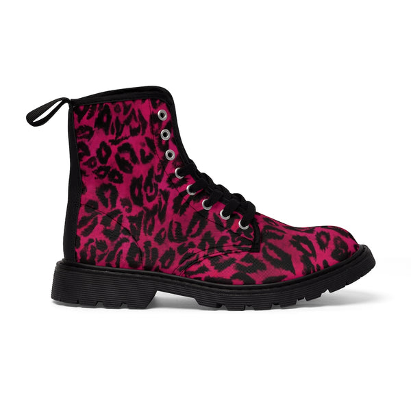 Hot Pink Leopard Men's Boots, Best Hiking Winter Boots Laced Up Shoes For Men-Shoes-Printify-Heidi Kimura Art LLC Hot Pink Leopard Men's Boots, Best Luxury Premium Quality Unique Animal Print Designer Men's Lace-Up Winter Boots Men's Shoes (US Size: 7-10.5) 