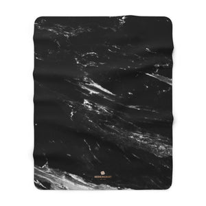 Black Marble Print Fleece Blanket, Designer Cozy Sherpa Fleece Blanket-Made in USA-Blanket-60" x 80"-Heidi Kimura Art LLC