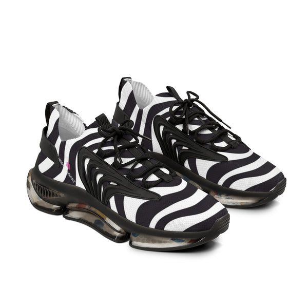 White Black Wavy Men's Shoes, Comfy Waves Swirl Print Comfy Men's Mesh-Knit Designer Premium Laced Up Breathable Comfy Sports Sneakers Shoes (US Size: 5-12)