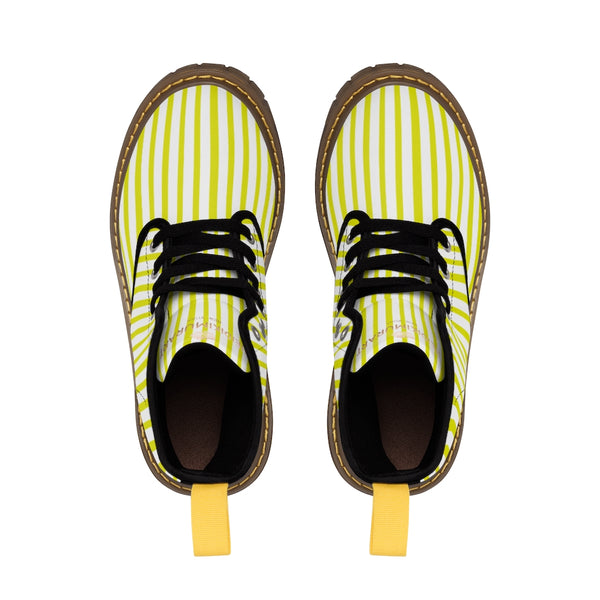 Yellow Striped Print Men's Boots, White Stripes Best Hiking Winter Boots Laced Up Shoes For Men-Shoes-Printify-Heidi Kimura Art LLC