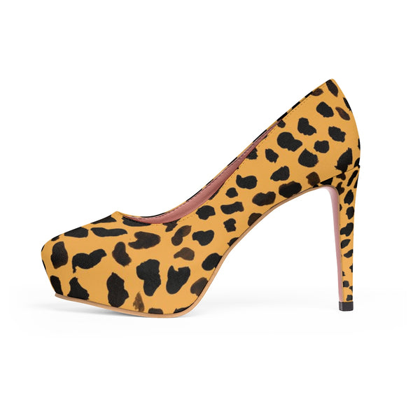 Cheetah Animal Print Women's Heels, Brown Designer Women's 4" Platform Pumps Shoes-4 inch Heels-Heidi Kimura Art LLC