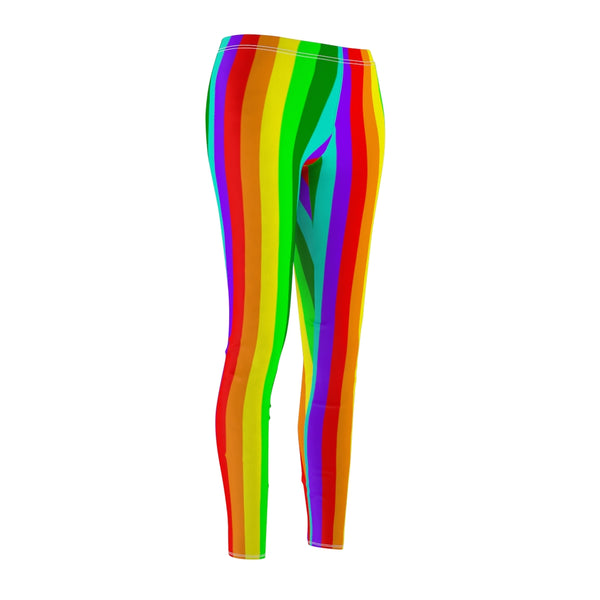 Rainbow Striped Women's Casual Leggings, Bright Gay Pride Party Vertical Stripes Tights-All Over Prints-Printify-Heidi Kimura Art LLC