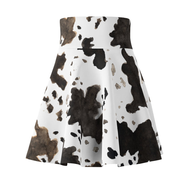 Cow Animal Print Black Brown White Women's Skater Skirt-Made in USA(Size: XS-2XL)-Skater Skirt-Heidi Kimura Art LLC