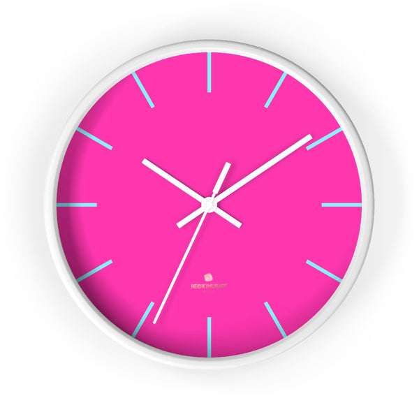 Candy Pink Solid Color Large Unique 10" Dia. Designer Modern Wall Clock- Made in USA-Wall Clock-10 in-White-White-Heidi Kimura Art LLC
