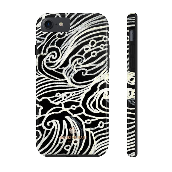 Black Waves Print Phone Case, Designer Case Mate Tough Phone Cases-Made in USA - Heidikimurart Limited 