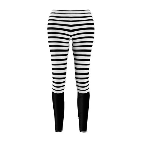 Black Striped Women's Casual Leggings, White Stripes Fancy Tights-All Over Prints-Printify-White Seams-M-Heidi Kimura Art LLC