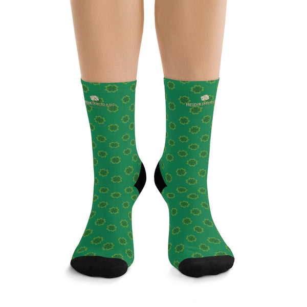 Dark Green St. Patrick's Day Clover Print Unisex One Size Premium Socks- Made in USA-Socks-One size-Heidi Kimura Art LLC