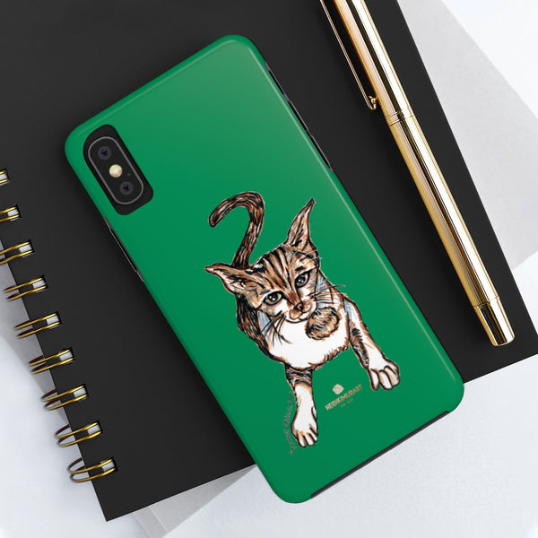 Dark Green Cat Phone Case, Peanut Meow Cat Designer Case Mate Tough Phone Cases-Printed in USA - Heidikimurart Limited 