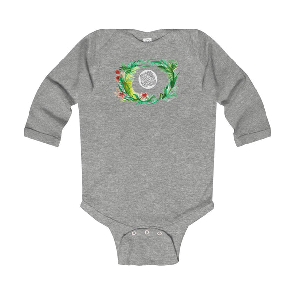 Fall Floral Print Baby's Infant Cotton Long Sleeve Bodysuit -Made in UK (UK Size: 6M-24M)-Kids clothes-Heather-12M-Heidi Kimura Art LLC