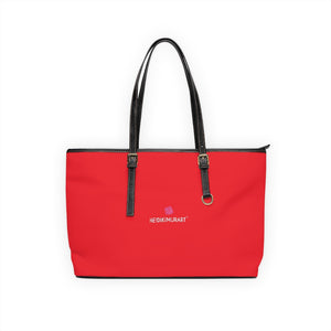 Red Zipped Best Tote Bag, Solid Red Color Modern Essential Designer PU Leather Shoulder Large Spacious Durable Hand Work Bag 17"x11"/ 16"x10" With Gold-Color Zippers & Buckles & Mobile Phone Slots & Inner Pockets, All Day Large Tote Luxury Best Sleek and Sophisticated Cute Work Shoulder Bag For Women With Outside And Inner Zippers