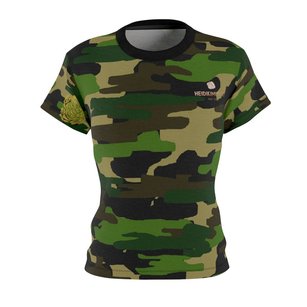 Women's Camouflage Military Army Print Crew Neck Tee - Made in USA (Size XS-2XL)-T-Shirt-4 oz.-Black Seams-XS-Heidi Kimura Art LLC