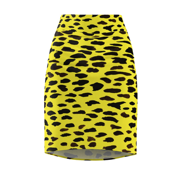 Yellow Leopard Women's Pencil Skirt, Animal Print Designer Skirt - Heidikimurart Limited Yellow Leopard Women's Pencil Skirt, Animal Print Designer Mid Waist Girlie Premium Quality Designer Women's Pencil Skirt - Made in USA (US Size XS-2XL)