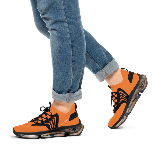 Bright Orange Color Men's Shoes, Solid Orange Color Best Comfy Men's Mesh-Knit Designer Premium Laced Up Breathable Comfy Sports Sneakers Shoes (US Size: 5-12)
