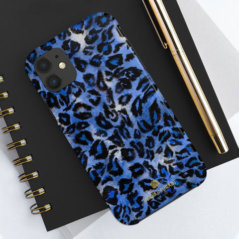 Blue Leopard Print Phone Case, Animal Print Case Mate Tough Phone Cases-Made in USA - Heidikimurart Limited 