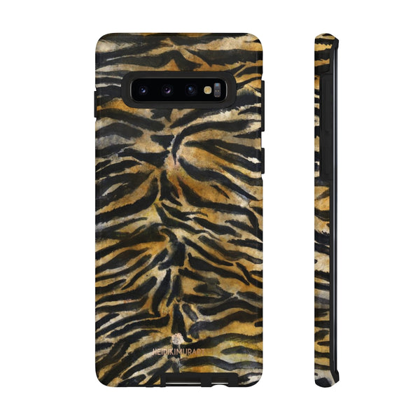 Brown Tiger Striped Tough Cases, Animal Print Best Designer Phone Case-Made in USA-Phone Case-Printify-Samsung Galaxy S10-Glossy-Heidi Kimura Art LLC