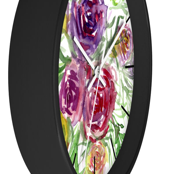 Pink Purple Floral Rose 10 inch Diameter Shabby Chic Girlie Wall Clock - Made in USA-Wall Clock-Heidi Kimura Art LLC