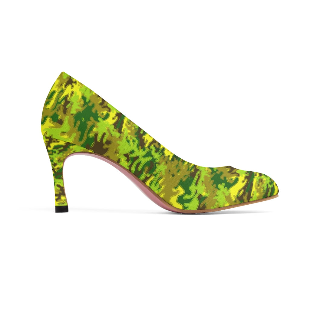 Yellow Green White Camo Military Army Print Premium Women's High Heels Shoes-3 inch Heels-US 7-Heidi Kimura Art LLC Yellow Green Camo Heels, Yellow & Green White Camo Military Army Print Premium Women's 3 inch Designer High Heels Shoes Stylish Pumps, Camouflage Heels, Camo Heels, Camo Shoes, Green Camo Heel, Army Camo High Heels, Camouflage High Heel Shoes (US Size: 5-11)