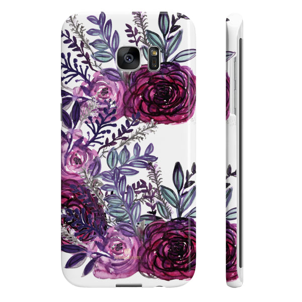 White Purple Rose Slim iPhone/ Samsung Galaxy Floral Print Phone Case, Made in UK-Phone Case-Samsung Galaxy S7 Edge Slim-Glossy-Heidi Kimura Art LLC