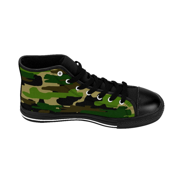 Camouflage Green Military Army Print Pattern Men's High Top Sneakers (US Size 6-14)-Men's High Top Sneakers-Heidi Kimura Art LLC