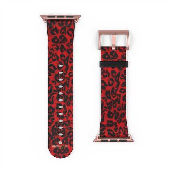 Red Leopard Animal Print Premium 38mm/42mm Designer Watch Band- Made in USA-Watch Band-Heidi Kimura Art LLC