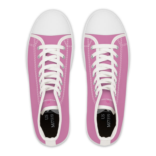 Cute Pink Ladies' High Tops, Solid Pink Color Best Quality Women's High Top Fashion Canvas Sneakers Tennis Shoes (US Size: 5.5-12)