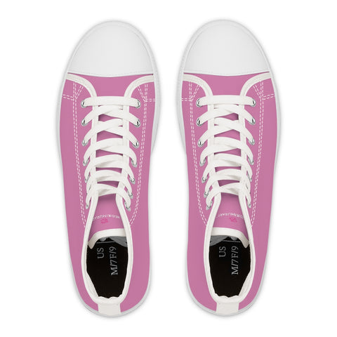 Cute Pink Ladies' High Tops, Solid Pink Color Best Quality Women's High Top Fashion Canvas Sneakers Tennis Shoes (US Size: 5.5-12)