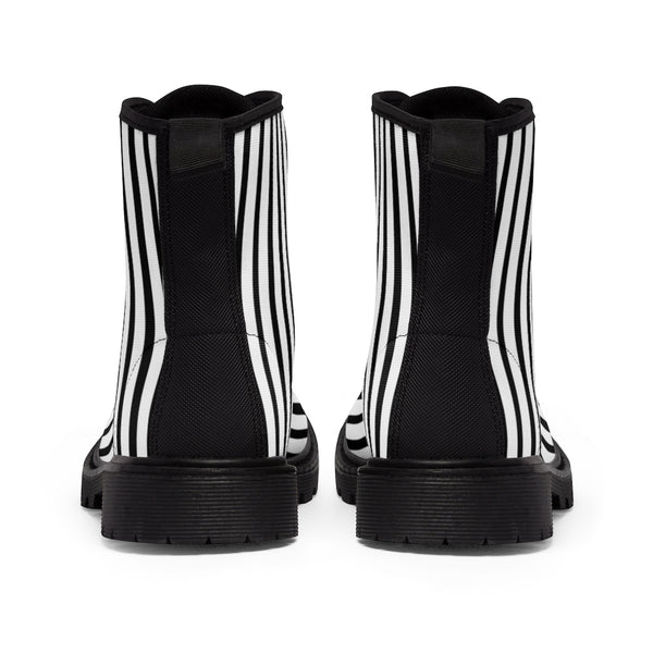 Black Striped Women's Canvas Boots, Vertical Stripes Print Winter Boots For Ladies-Shoes-Printify-Heidi Kimura Art LLC