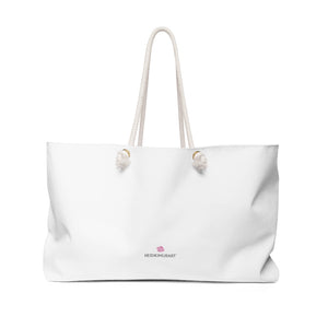 Bright White Color Weekender Bag, Solid White Color Best Oversized Designer 24"x13" Large Weekender Bag - Made in USA