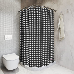 Black Plaid Polyester Shower Curtain, Plaid Tartan Scottish Style Print Christmas Winter Holiday Festive 71" × 74" Modern Kids or Adults Colorful Best Premium Quality American Style One-Sided Luxury Durable Stylish Unique Interior Bathroom Shower Curtains - Printed in USA