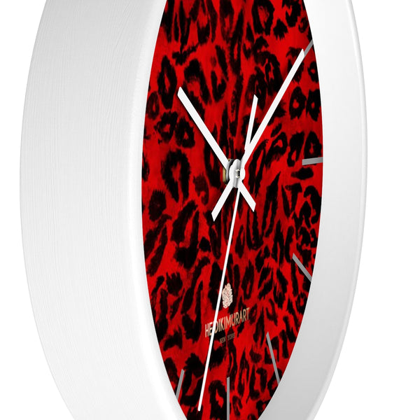 Red Leopard Animal Print 10" Diameter Large Wall Clock- Made in USA-Wall Clock-Heidi Kimura Art LLC