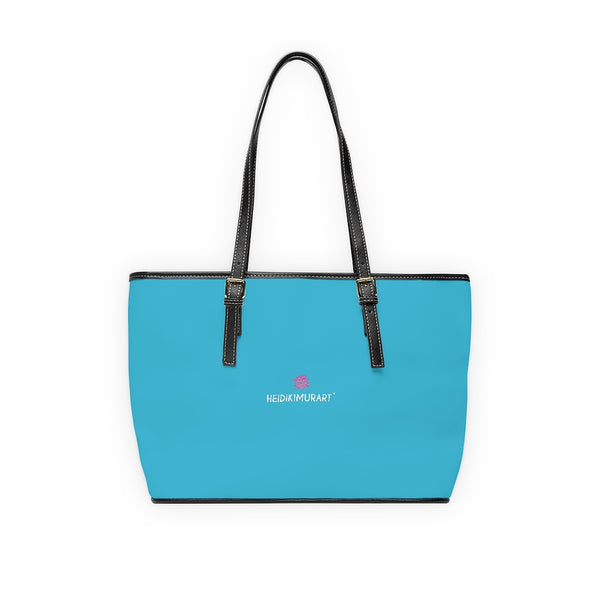 Sky Blue Zipped Tote Bag, Solid Color Modern Essential Designer PU Leather Shoulder Large Spacious Durable Hand Work Bag 17"x11"/ 16"x10" With Gold-Color Zippers & Buckles & Mobile Phone Slots & Inner Pockets, All Day Large Tote Luxury Best Sleek and Sophisticated Cute Work Shoulder Bag For Women With Outside And Inner Zippers