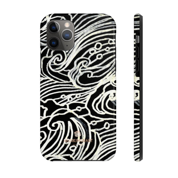 Black Waves Print Phone Case, Designer Case Mate Tough Phone Cases-Made in USA - Heidikimurart Limited 