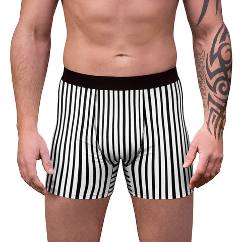 White Black Striped Men's Underwear, Vertical Striped Print Best Underwear For Men Sexy Hot Men's Boxer Briefs Hipster Lightweight 2-sided Soft Fleece Lined Fit Underwear - (US Size: XS-3XL)