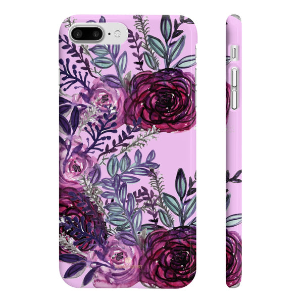 Pale Pink Slim iPhone/ Samsung Galaxy Floral Purple Rose Phone Case, Made in UK-Phone Case-iPhone 7 Plus, iPhone 8 Plus Slim-Glossy-Heidi Kimura Art LLC