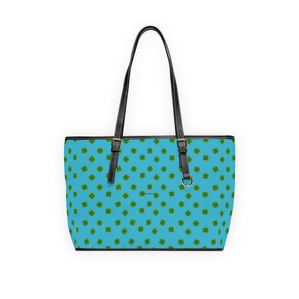 Blue Clovers Tote Bag, PU Leather Shoulder Hand Work Bag