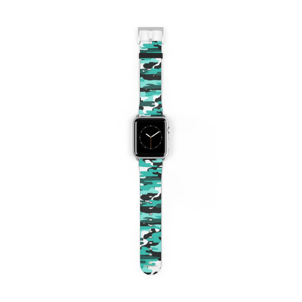 Blue Camo Army Military Print 38mm/42mm Watch Band For Apple Watch- Made in USA-Watch Band-42 mm-Silver Matte-Heidi Kimura Art LLC