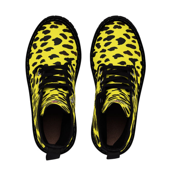 Yellow Cheetah Ladies' Boots, Designer Animal Print Printed Fashion Boots For Ladies, Unique Leopard Cheetah Big Cats Printed Modern Essential Casual Fashion Hiking Boots, Canvas Hiker's Shoes For Mountain Lovers, Stylish Premium Combat Boots, Designer Women's Winter Lace-up Toe Cap Hiking Boots Shoes For Women (US Size 6.5-11)