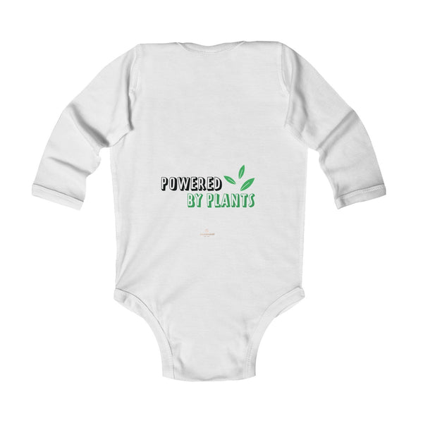 Cute Powered By Plants Vegan Baby Boy/Girls Infant Kids Long Sleeve Bodysuit - Made in USA-Infant Long Sleeve Bodysuit-Heidi Kimura Art LLC