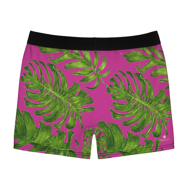 Pink Green Tropical Men's Boxer Briefs, Elastic Palm Leaf Print Sexy Underwear For Men-All Over Prints-Printify-Heidi Kimura Art LLC