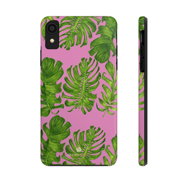 Pink Green Tropical Leaf iPhone Case, Hawaiian Case Mate Tough Samsung Galaxy Phone Cases-Phone Case-Printify-iPhone XR-Heidi Kimura Art LLC