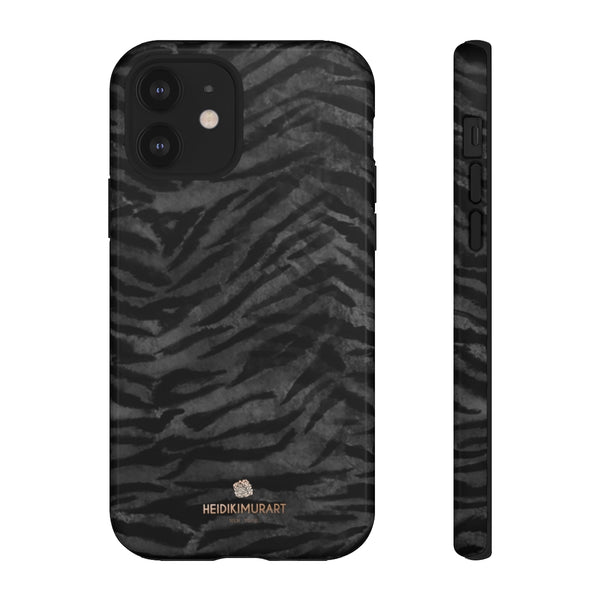 Black Tiger Striped Tough Cases, Animal Print Best Designer Phone Case-Made in USA-Phone Case-Printify-iPhone 12-Glossy-Heidi Kimura Art LLC