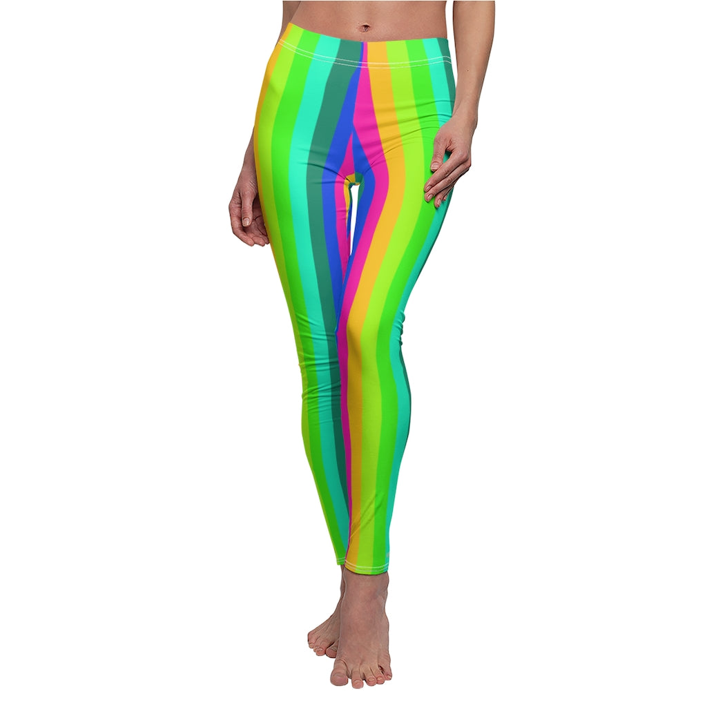 Rainbow Striped Women's Casual Leggings, Gay Pride Best Vertical Stripes Tights-All Over Prints-Printify-White Seams-M-Heidi Kimura Art LLC