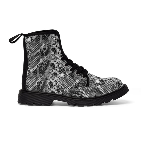 Grey Snake Women's Canvas Boots, Best Snake Animal Print Winter Boots For Ladies-Shoes-Printify-Heidi Kimura Art LLC Grey Snake Women's Canvas Boots, Best Snake Reptile Print Ladies Fashion Lace-Up Hiking Boots, Best Ladies' Combat Boots, Designer Women's Winter Lace-up Toe Cap Hiking Boots Shoes For Women (US Size 6.5-11)