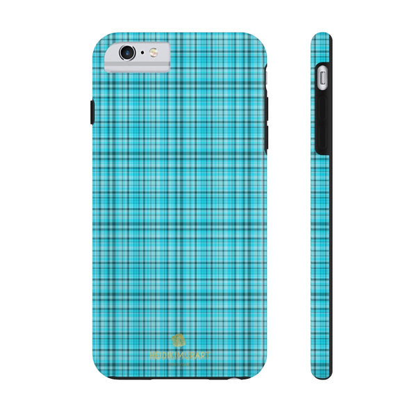 Blue Plaid Print Phone Case, Tartan Print Case Mate Tough Phone Cases-Made in USA - Heidikimurart Limited 