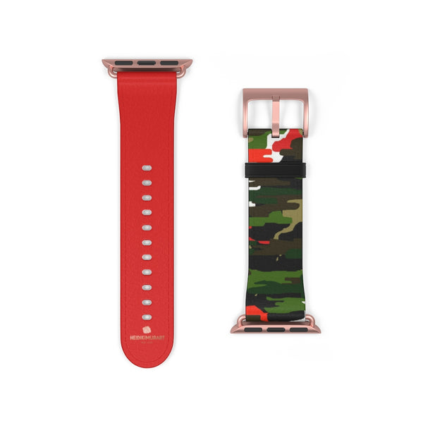 Green & Red Camo Army Print 38mm/42mm Watch Band For Apple Watch- Made in USA-Watch Band-38 mm-Rose Gold Matte-Heidi Kimura Art LLC
