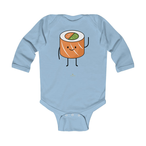 Salmon Sushi Lover Baby Boy or Girls Infant Kids Long Sleeve Bodysuit - Made in USA-Infant Long Sleeve Bodysuit-Light Blue-NB-Heidi Kimura Art LLC