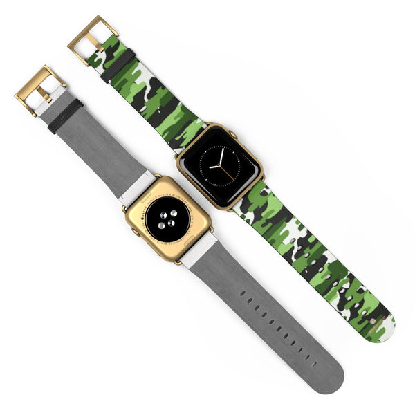 Green & White Camo Print 38mm/42mm Watch Band For Apple Watch- Made in USA-Watch Band-Heidi Kimura Art LLC